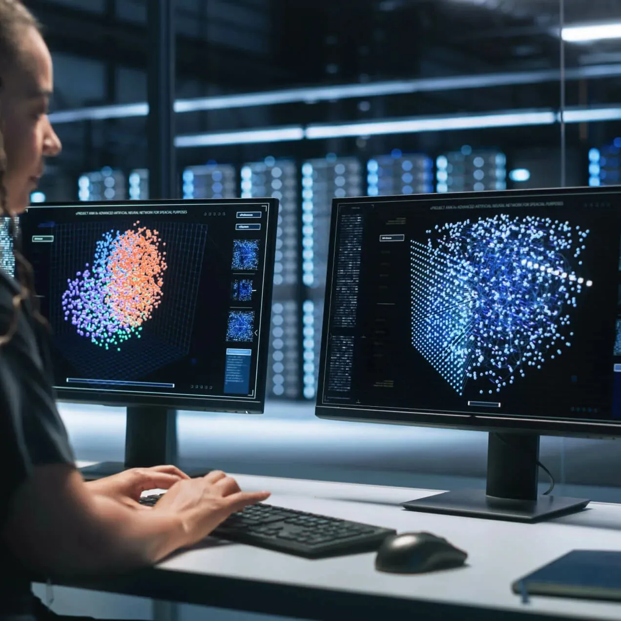 Инженерная разработка автономных AI-систем: тестирование моделей и визуализация 3D-данных на рабочей станции.